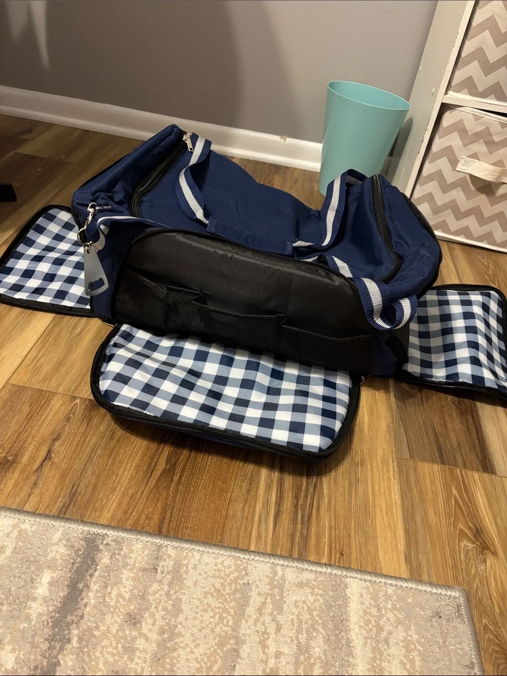 Navy Travel Duffel Bag with Checked Interior (Cooler Insulation)